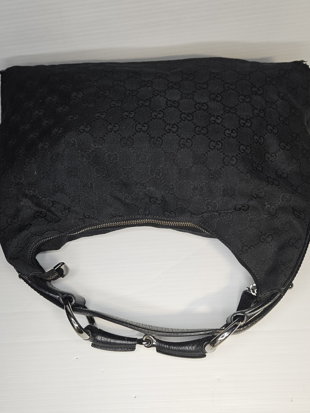 Authentic Gucci Black GG Canvas Horsebit Hobo Shoulder Bag Medium - Picture 7 of 16